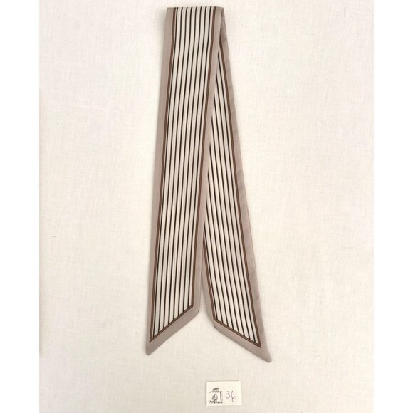 Slim Scarf Taupe Stripe Print 34 in Neck Hair Hat Bag Wrap Accessory No36 - Picture 3 of 9